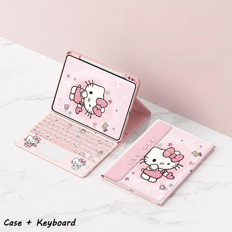 Hello Kitty Tablet Case with Wireless Keyboard Set for Ipad 11th A16 Air7/6 Pro 11in 10th 10.9 Air4 5 9th 10.2in Rotatable Case