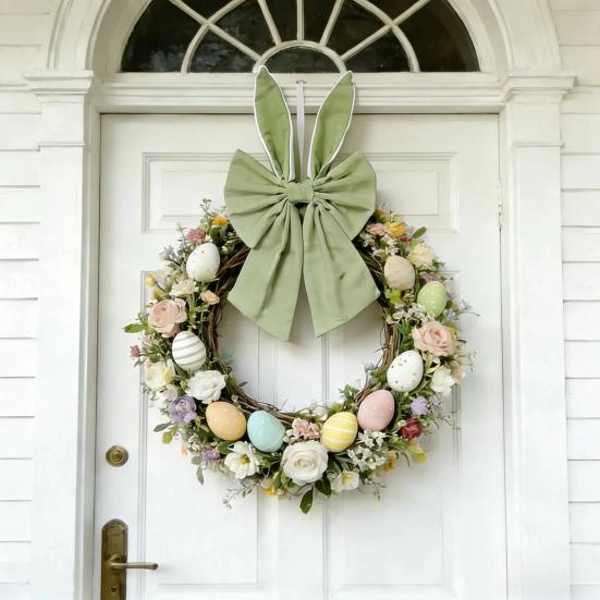 16-tums påskkransrosetter Glad påskkaninöronrosett för trädtopp Dekorativ tygrosett för vårhelg Ytterdörr Vägg Fönster Inomhus Utomhus