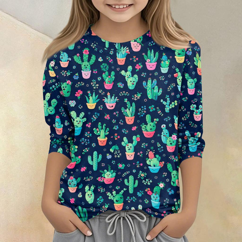 Children's Printed Round Neck Seven Quarter Sleeve Casual T-shirt