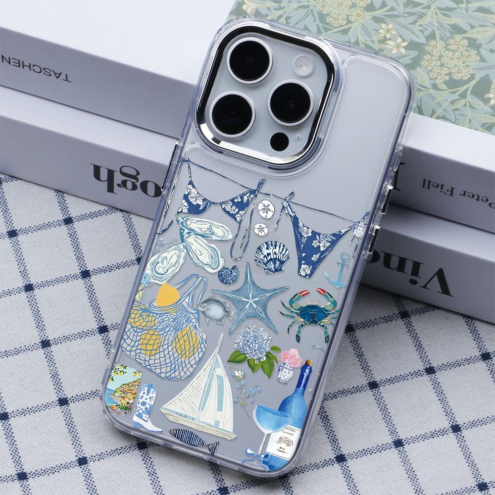 

Сине-белый чехол для телефона с изображением океана для iPhone 17Air 17 16 15 14 Plus 13 12 11 Pro Max 17E 16E Coque Funda Чехол для телефона Роскошный iphone 11 Pro чистый