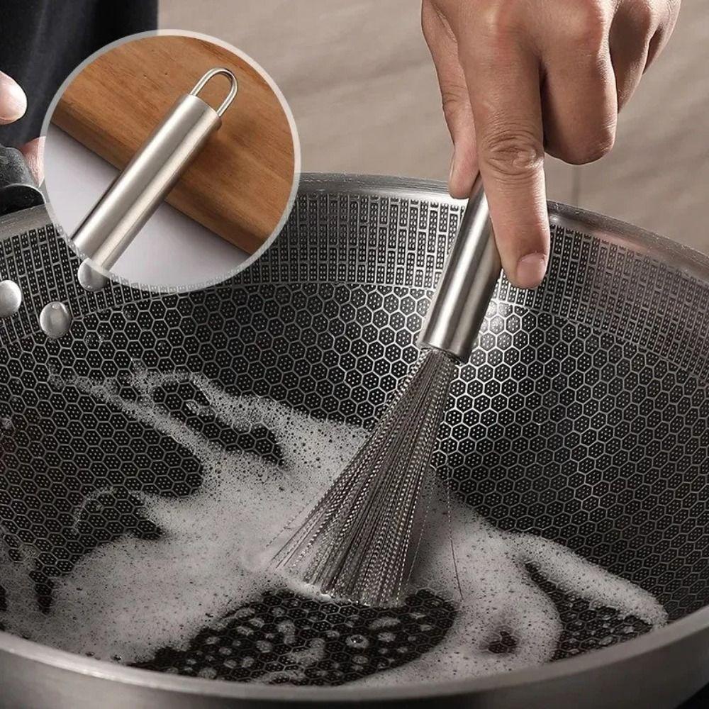 Anti-Rust Stainless Steel Pan Brush Kitchen Clean Tools Dishwashing Brush Durable Cleaning Brush