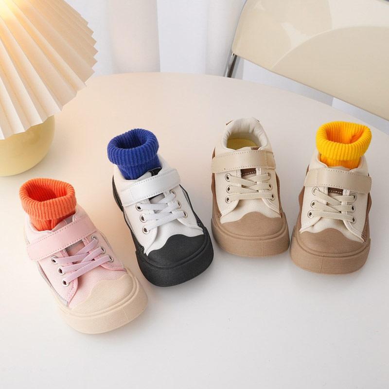 Children Canvas Shoes Boys Toe Protection Casual Shoes Girls Retro Style Soft Sole Nonslip Sneakers Size