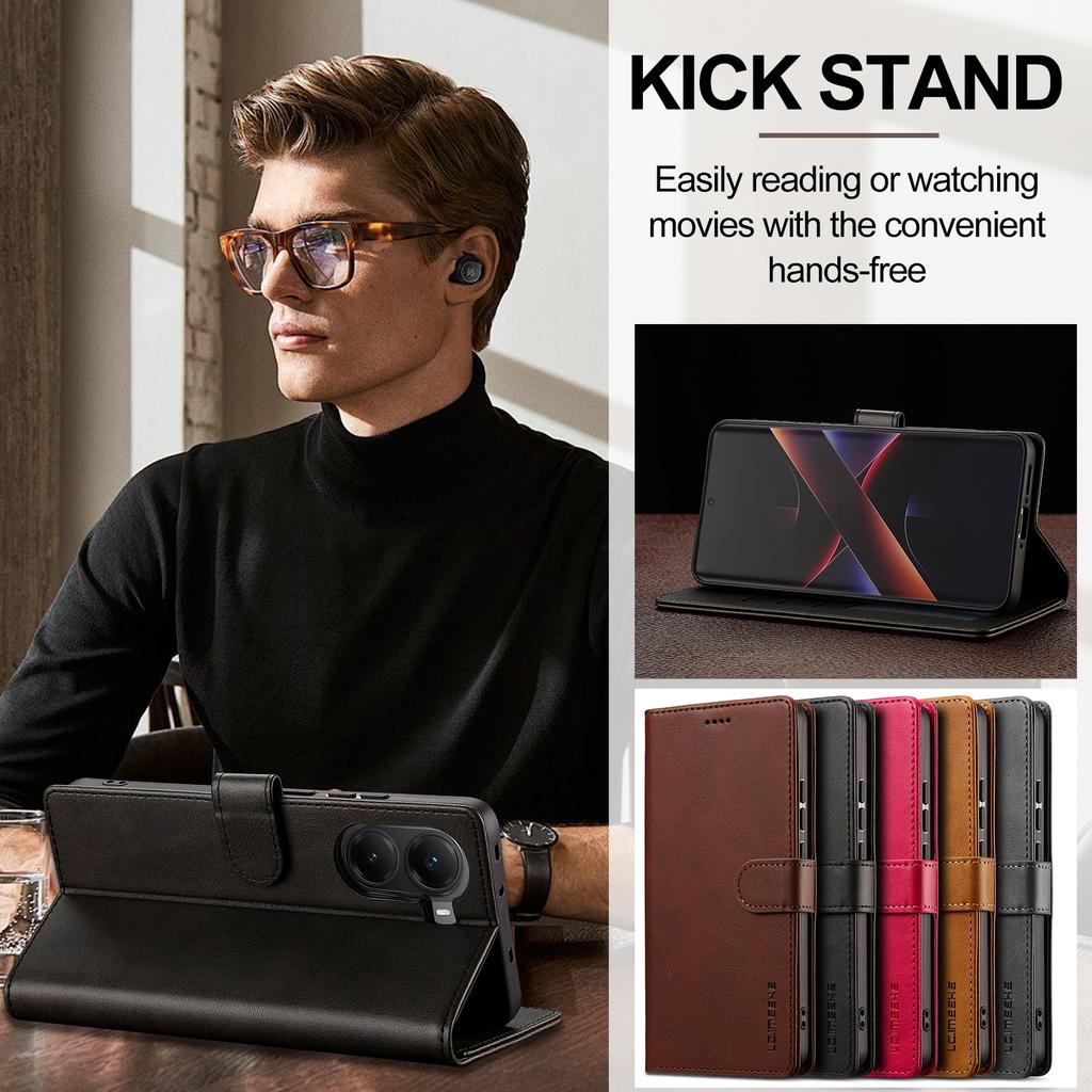 LC.IMEEKE For Xiaomi Poco X7 Pro 5G Case Calf Texture PU Leather Stand Wallet Phone Cover