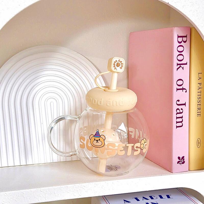 Cute High-Capacity Glass Straw Cup with Filter