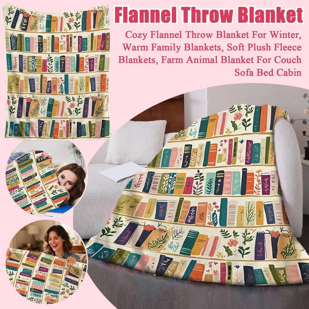Vintage Bookshelf Library Throw Blanket