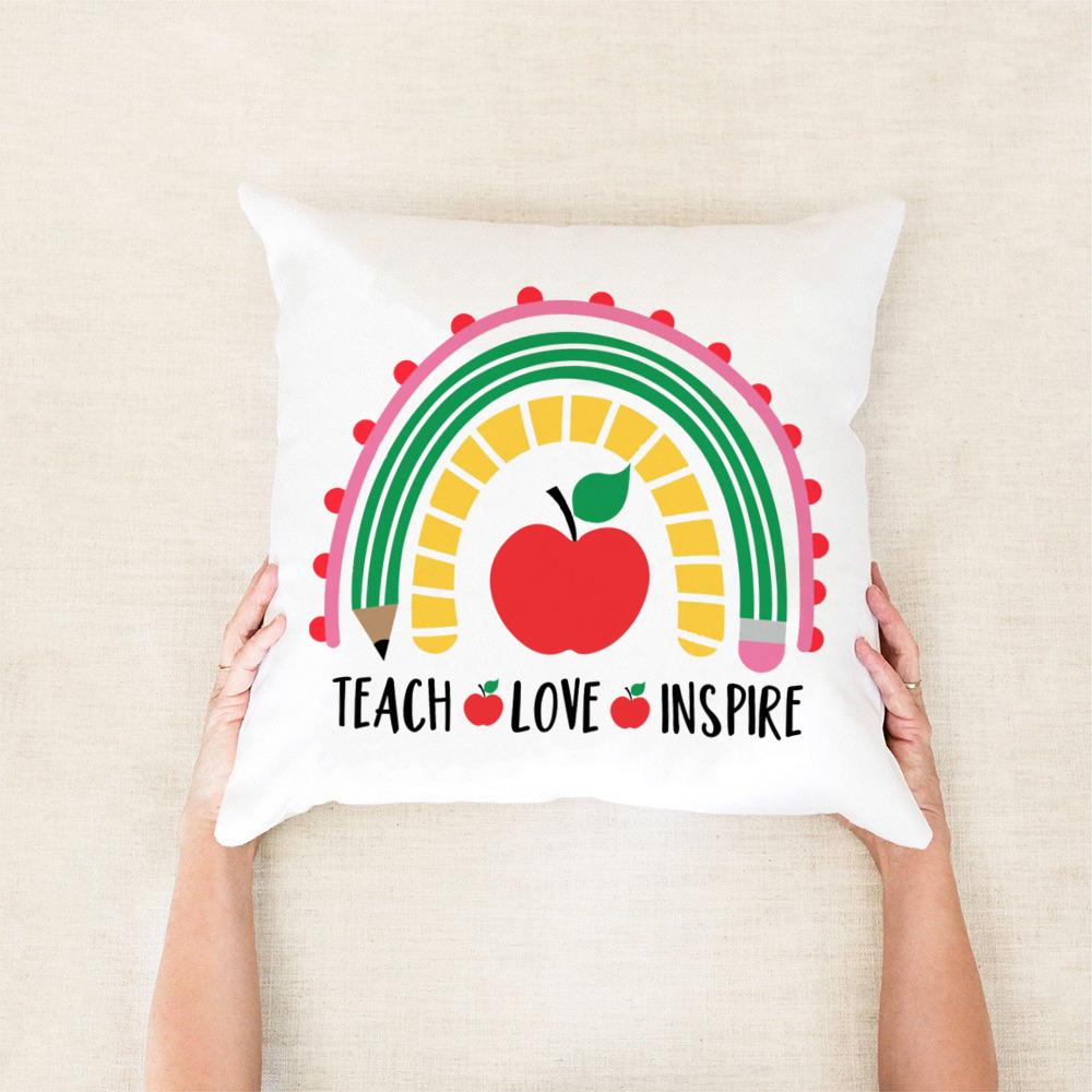 

Teach Love Inspire White Pillowcase Bedding Beautiful Premium Quality Gifts for The Teacher Home Decorative Cute Gifts M