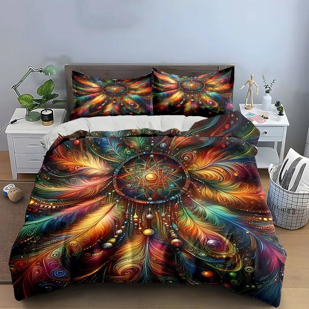 Colorful Bohemian Dreamcatcher Decor Set Bedding Set with 1 Duvet Cover 2 Pillowcases Single Double King Queen Gift