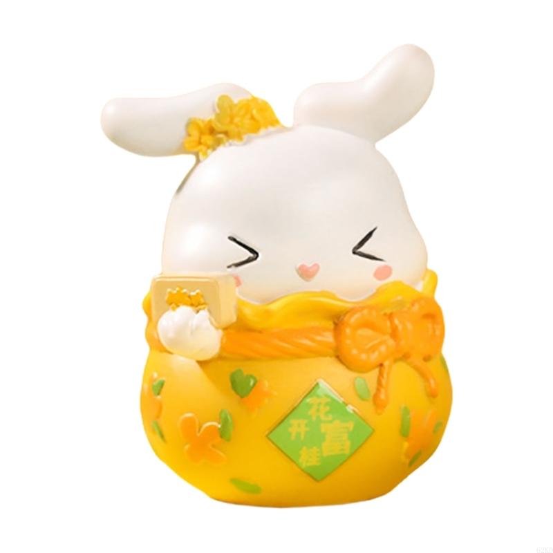 62KD MidAutumn Festival Resins Bunnies Rabbit Figurines for Craft and Desk Ornament