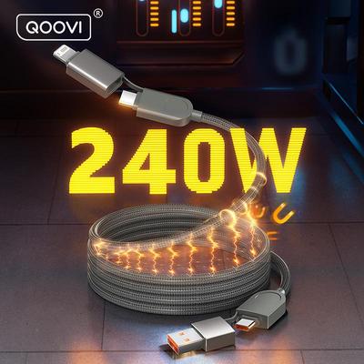 QOOVI 4 in 1 PD 240W Magnetische Saugkraft Anti-Verwicklung USB C zu C Schnellladekabel Datenladekabel für iPhone 16 Laptop Samsung