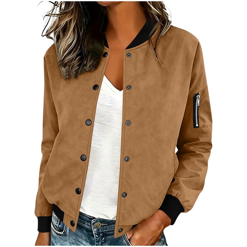 Giacca Cardigan da Donna in Camoscio con Bottoni, Casual, Manica Lunga, Capo Esterno Leggero con Tasca e Bordi a Coste