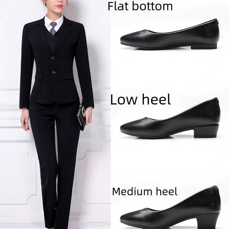 Arbeitsschuhe für Damen, Herbst- und Winterschuhe, Weiches Leder, Weiche Sohle, Flache Lederschuhe, Professioneller Blockabsatz, Mittelhohe Damenschuhe
