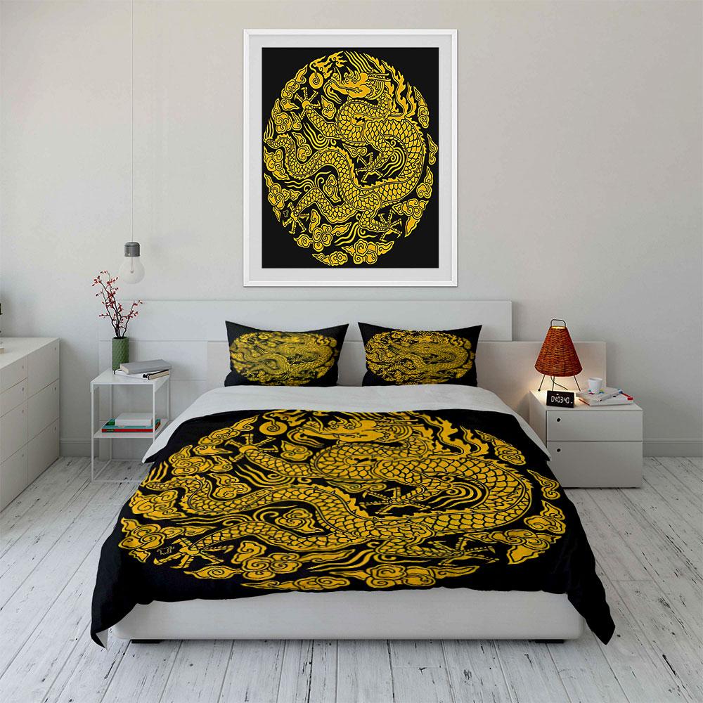 Dragon Pattern Decor Set Soft Comfortable Duvet Cover Bedding Set Included 1*Duvet Cover & 2*Pillowcases, Gift