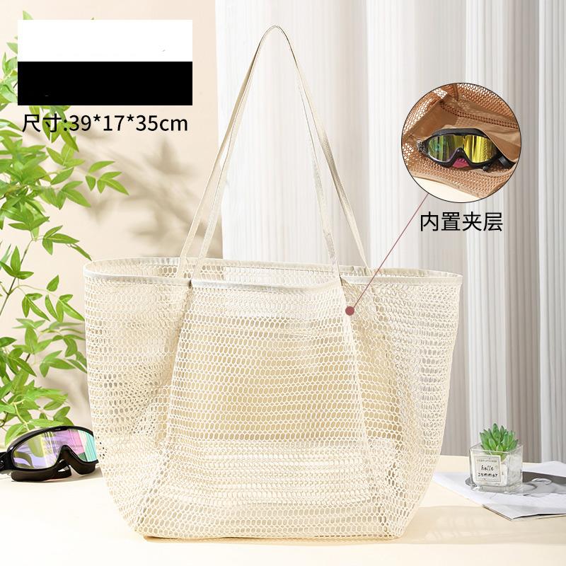 Tragbare Netztasche Großes Fassungsvermögen Wiederverwendbare Aufbewahrungstaschen für Kinderspielzeug Schwimmstrandtasche Damen Make-up Organizer Einkaufshandtasche