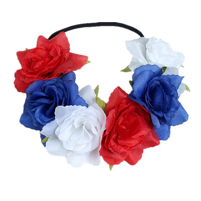 Rot, Weiß und Blaues Elastisches Stirnband mit Blumenmuster für Europäische & Amerikanische Unabhängigkeitstagsfeiern – Damen-Feiertags-Haaraccessoire