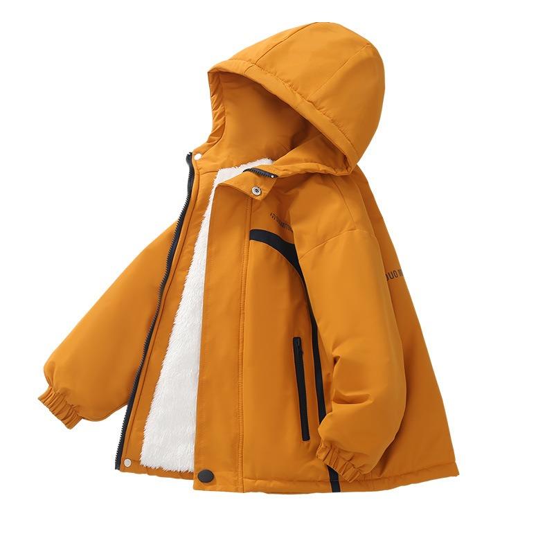 Boys Thickened Fleece Padded Winter Jacket Big Kids Warm Padded Children Outerwear Coat