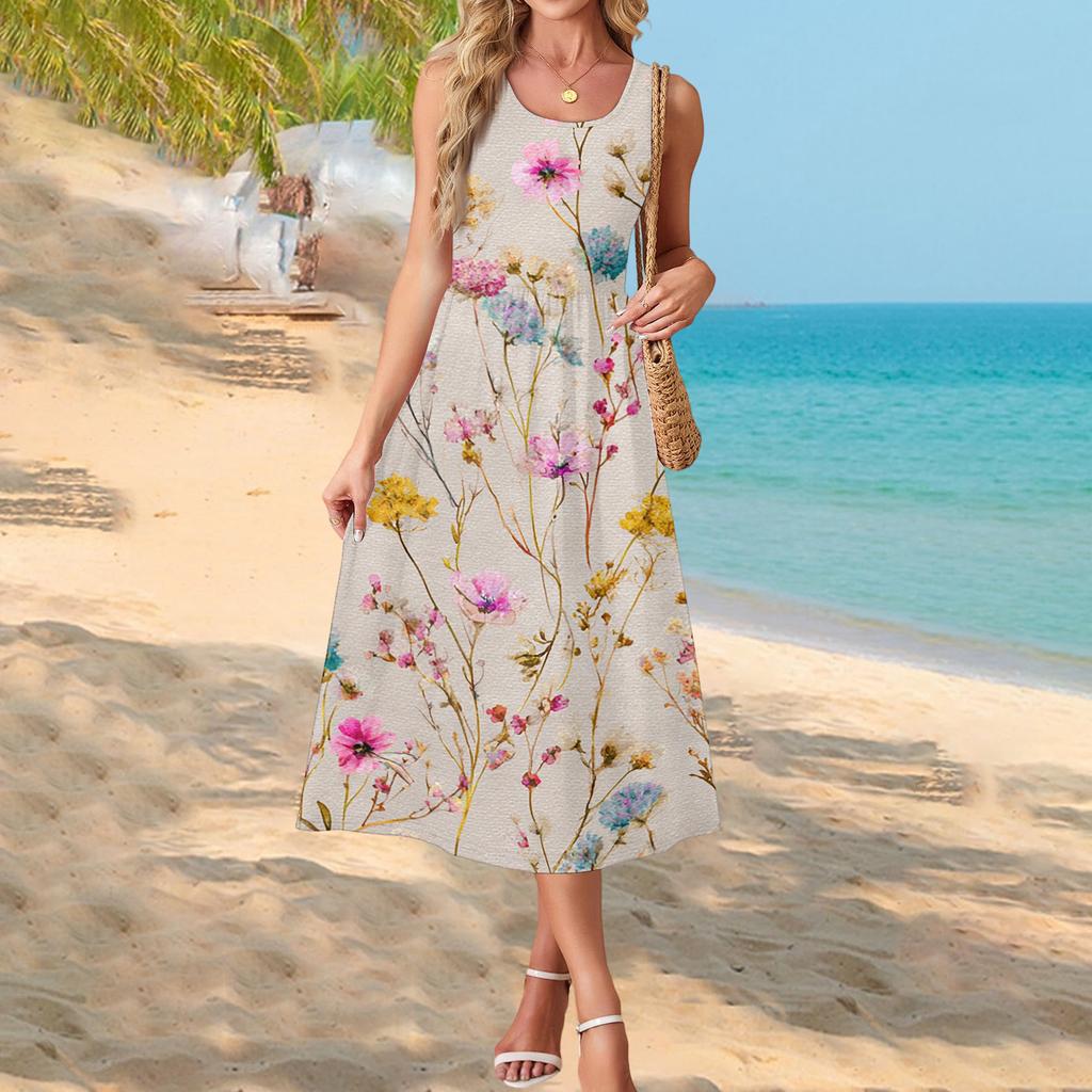 Sleeveless Boho Maxi Dress for Women with Floral Print Long Dress Suitable As Maxi Dress for Older Women and Maxi Dresses for Women Summer