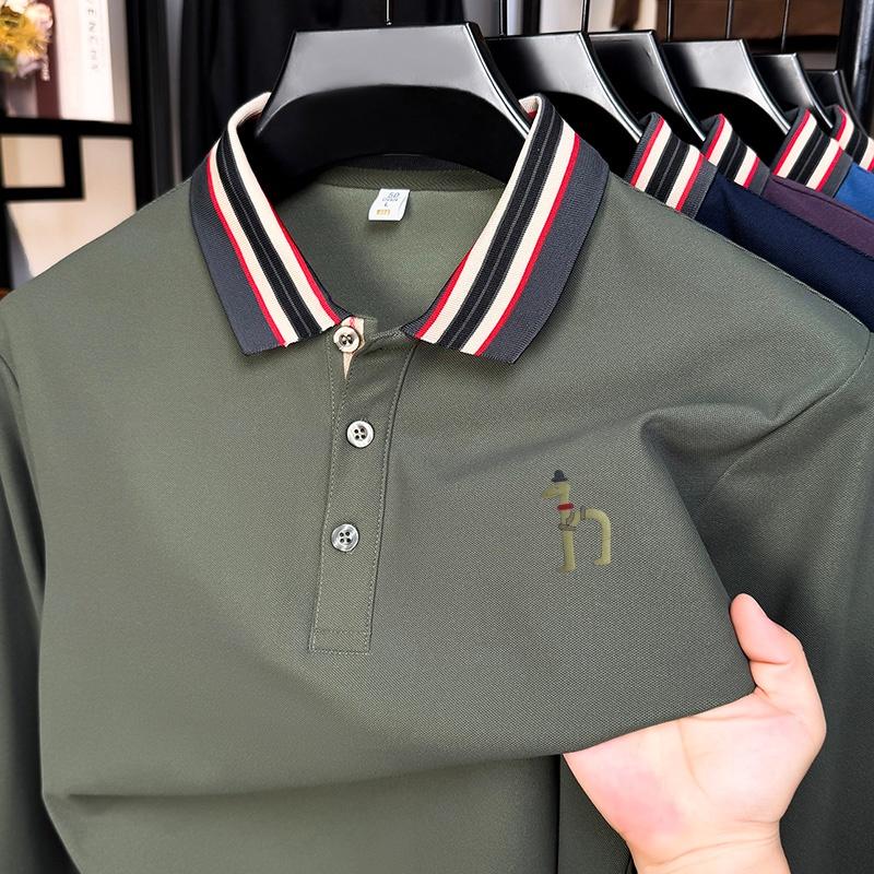 Autumn Men's Polo Shirt Lapel Long Sleeve T-Shirt Original Design Dog Print Business Versatile Men'swear