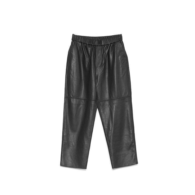 Classic Women s Mid-Waist Slimming Lambskin Harem Leather Pants 2XL