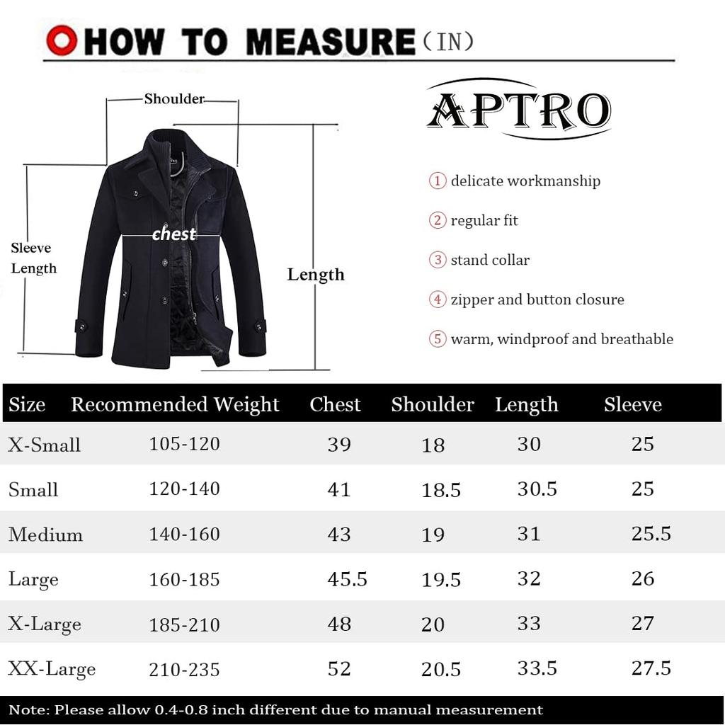APTRO Winter Military Wool with Quilted Stylish US Blue Men's Peacoat/Windbreaker Lining, Warm, Single-Breasted, Jacket, Size X-Large, Color
