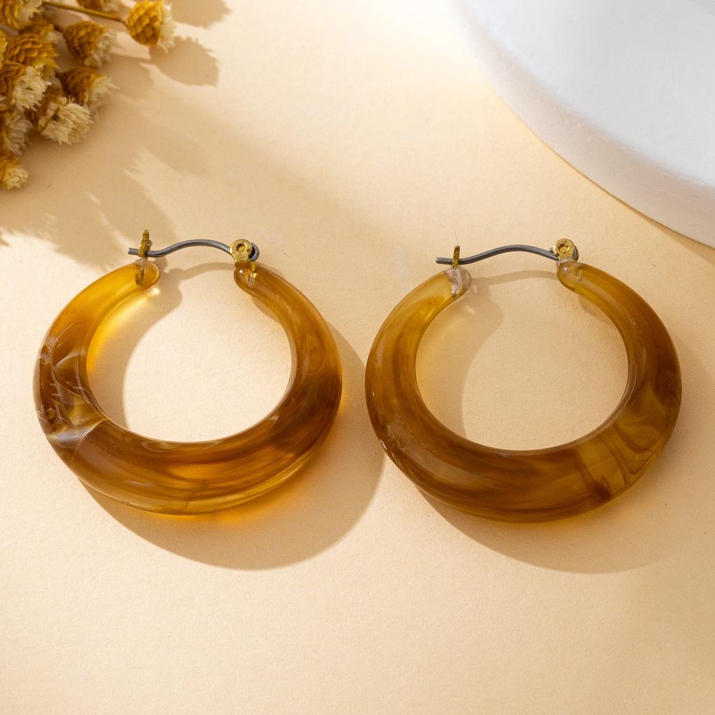 A Pair of Women's Hoop Earrings, Light Brown Maillard Color Simple Hoop Earrings, Suitable for Autumn and Winter Wear