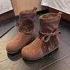 Butterfly Knot Mid-tube Boots 2025 New Round Toe Suede Sleeve Soft Sole Anti-slip Wear-resistant Flats