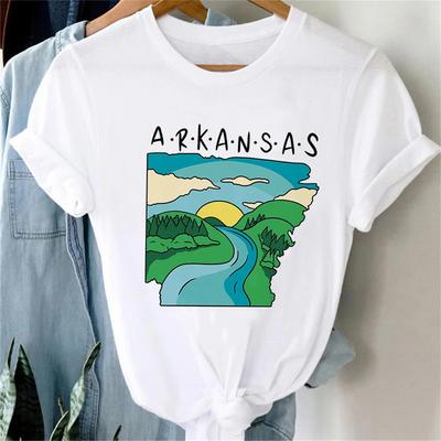 Arkansas Landscape Printed Fashion Pattern Women's Summer T-Shirt Short Sleeve Basic Top Casual O-Neck Women's 90s T-Shirt