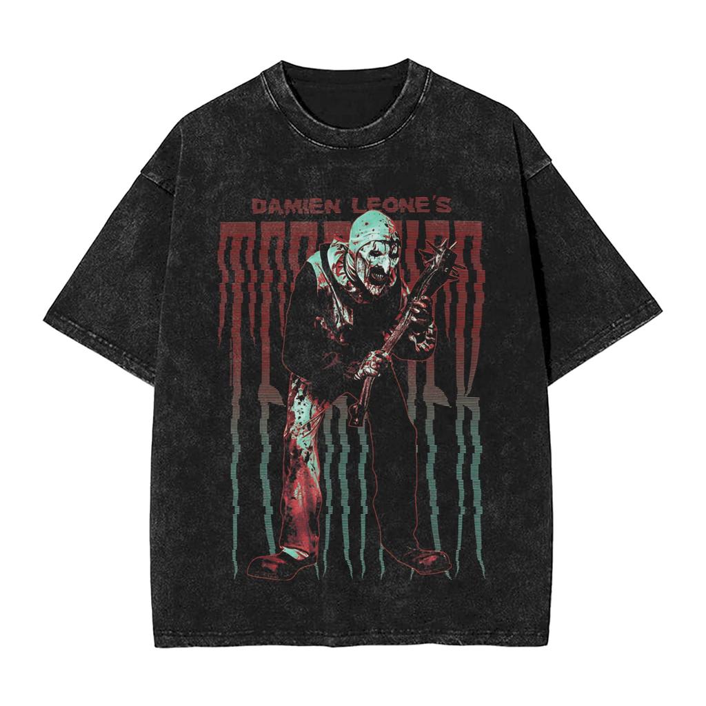 Art The Clown Terrifier Christmas T Shirt Washed Cotton T-Shirts Vintage for Men Women Streetwear Graphic Printed Tee Shirt