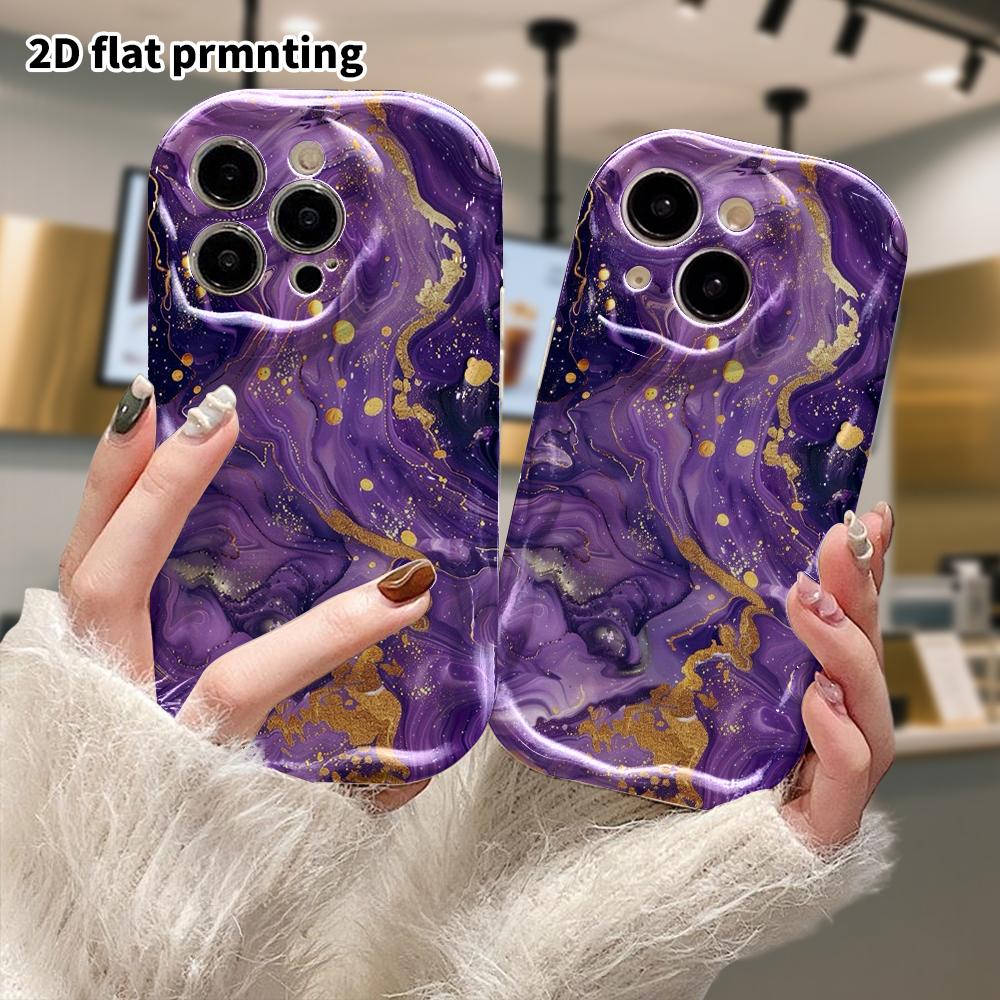 Phone Case: 2D Flat, Suitable for iPhone 18 17 16 15 14 13 12 Pro Protective Case, Phone Decoration, Purple-gold Fluid Style, Perfect Christmas and Ha