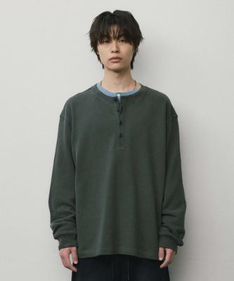 WMC Henley Neck Waffle Long Sleeve_Charcoal Grey