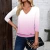 Women's Fashion Casual V-Neck Three-Quarter Sleeve Print Top
