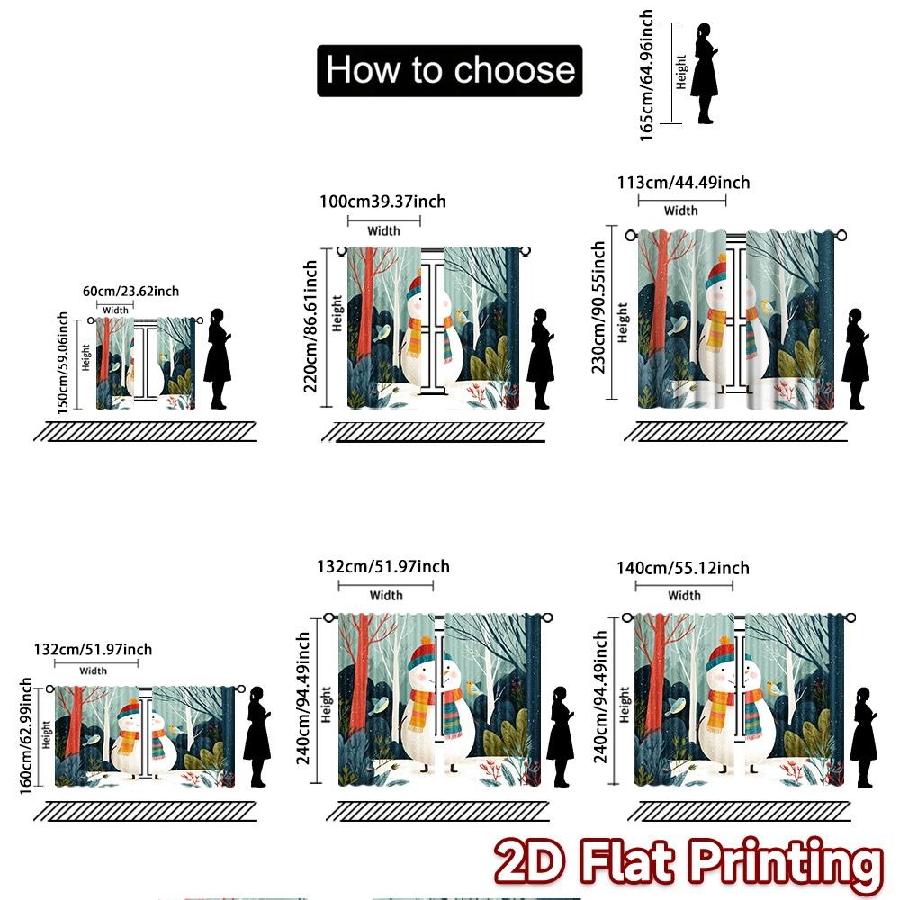 2pcs, 2D FLAT PRINTING Curtains (Without Rod) Snowy Friend Christmas Festival Fashion Curtains Polyester Curtains Thermal