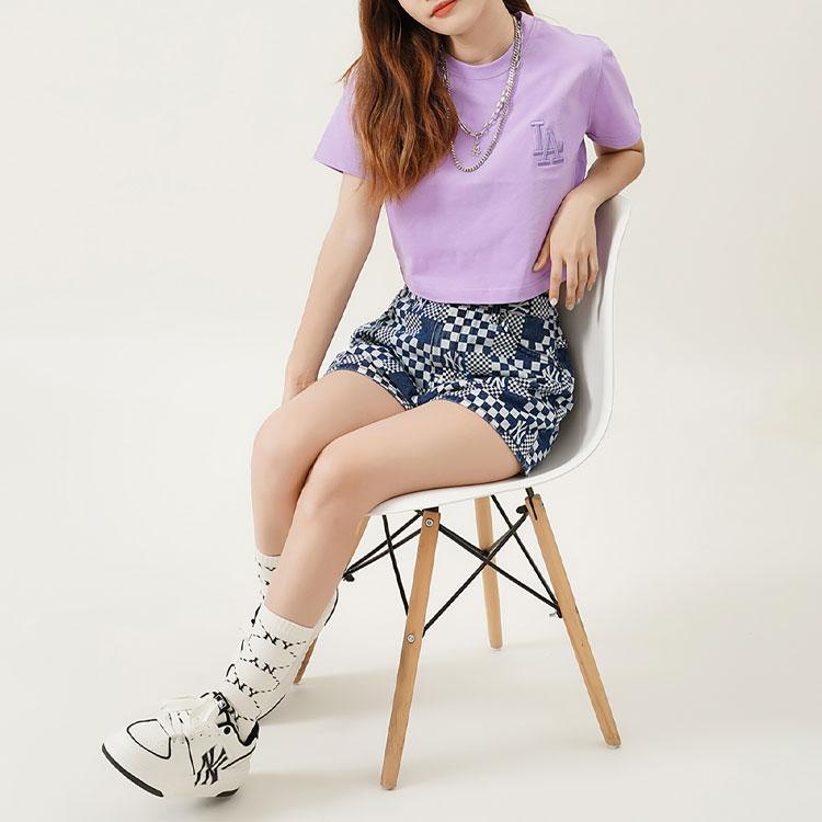 New MLB Set In Sleeve T Shirt Women's Lavender Light Purple 3FTS11023-07LDL