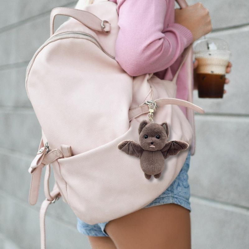 Bat Plush Toy Keychain Soft Stuffed Animal Bag Charm Backpack Pendant Accessory Handmade Halloween Room Decoration