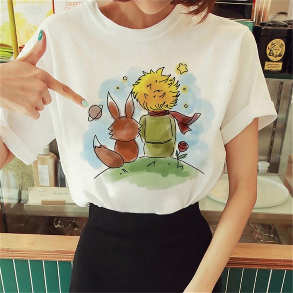 

Cartoon T-shirt Anime Printed Pattern Women s T-shirt Rose Pattern Women s T-shirt Round Neck Short Sleeve S