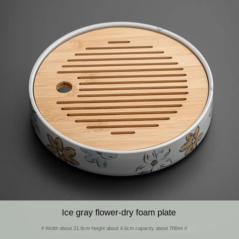 Underglaze Japanese Cherry Blossom Bamboo Tea Table Ice Gray Manhua Ceramic Tea Tray Kung Fu Tea Set Service Tray