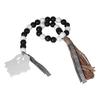 Halloween Wood Bead Garland Black White Wooden Beads String with Tassels for Home Festival