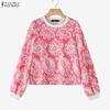 ZANZEA Women Casual Round Neck Loose Floral Print Long Sleeve Blouse