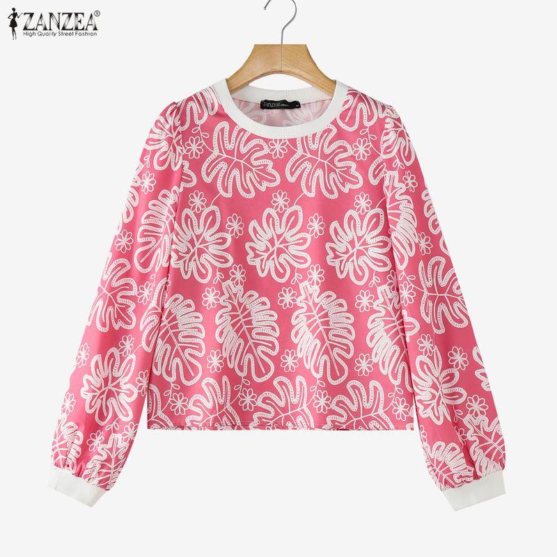ZANZEA Women Casual Round Neck Loose Floral Print Long Sleeve Blouse
