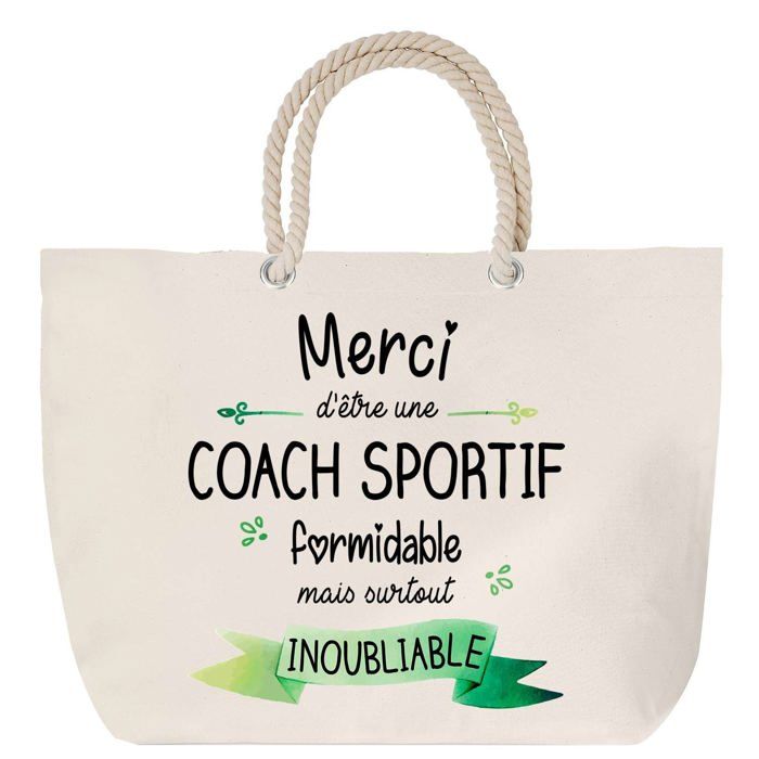 Sac de plage avec anse corde Merci Coach Sportif Inoubliable Collègue Cadeau Anniversaire Noël | Grand Sac de Transport & Sport