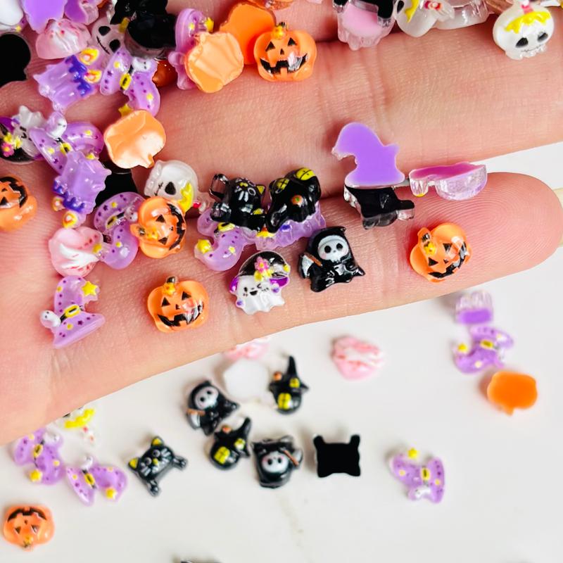 60 Pcs Cute Mini Halloween Pumpkin Head, Skull Ghost, Peach Heart Resin Charm Design Diy Nail Decoration Jewelry Accessory A117