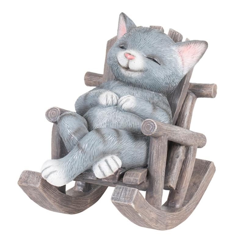 

Miniature Rocking Chair Cats Dog Figurine Resins Animal Statue Cute Desk Shelves Ornament for Home and Office Decoration