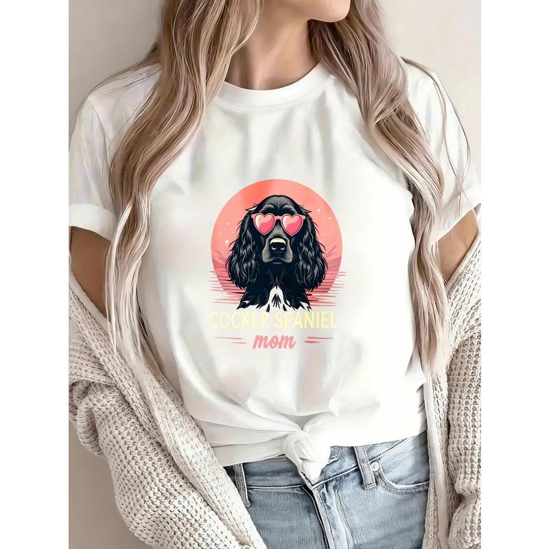 Cockerspaniel Mom T Shirt White Cocker Spaniel Dog With Heart Sunglasses And Text Cockerspaniel Mom For Dog Lovers Casual Wear