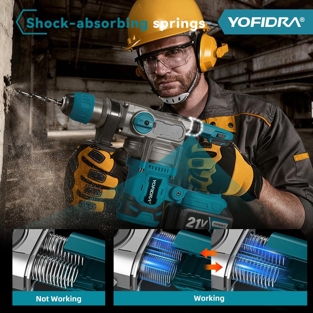 YOFIDRA Brushless 26MM Electric Hammer Impact Drill 8000IPM Multi-Screwdriver Rotary Drilling Tool For Makita 21V Battery Pin