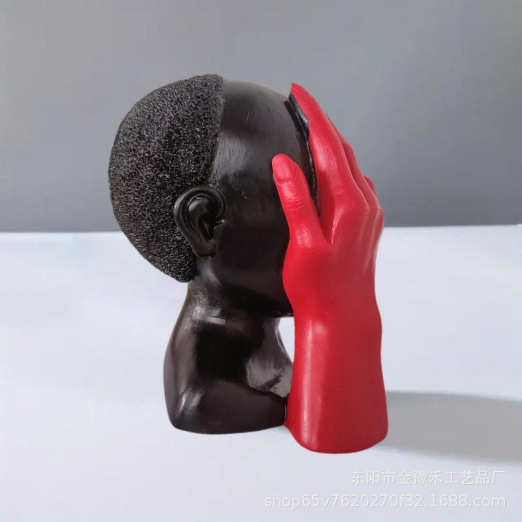 Modern Black Woman With Red Hands Statue Abstract Decoration Resin Ornaments