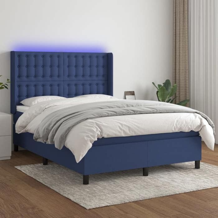 Maison Exclusive - Sommier à lattes de lit matelas et LED Bleu 140x190 cm Tissu