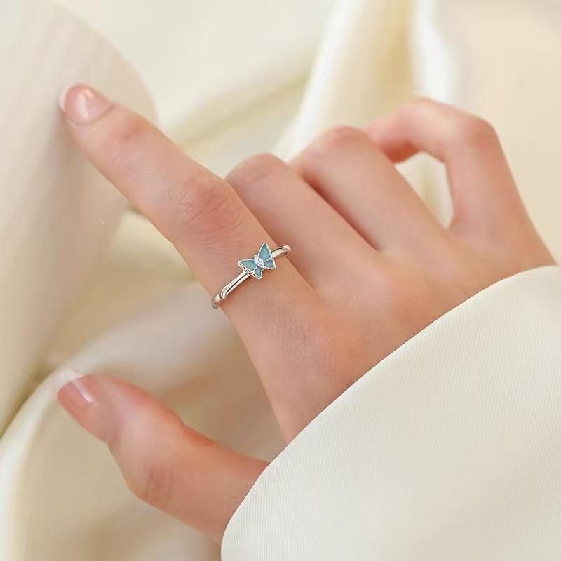 925 Sterling Silver Butterfly Open Ring: Elegant Light Luxury Women's Plain Band for Index Finger