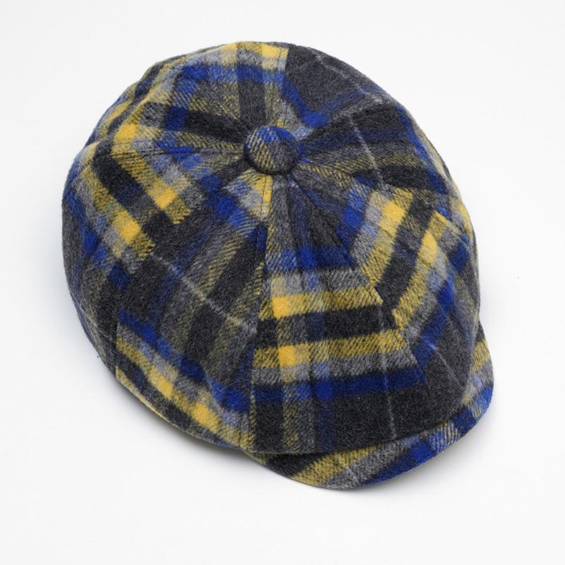 Color Check Octagonal Cap Men Women Autumn Winter Wool Warm Forward Cap British Newsboy Cap Beret