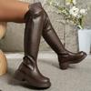 Fashion Chunky Platform Over The Knee Boots Women Solid Color Thick Heel Knight Boots Woman Autumn Winter Back Zip PU Leather Long Botas