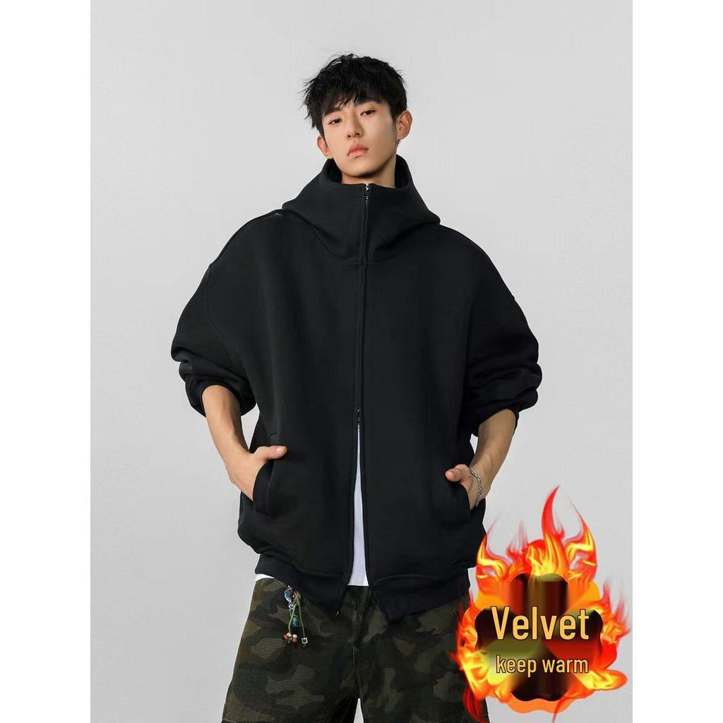 Unisex Oversized Fleece-Lined Hoodie Cardigan: American Style Autumn/Winter Casual Jacket