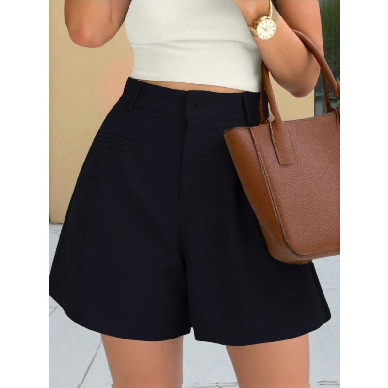 Fashion Casual High Waist Loose Solid Color Wide Leg A Line Women Shorts